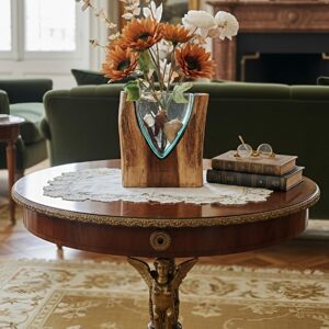 Modern Glass Vase on Natural Teak Wood Base - 30 cm