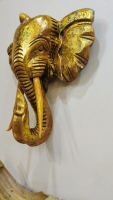 Imported Golden Wooden Lord Ganesha Wood Carved Wall Plaque - 50x50cm