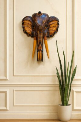 Imported Brown Wooden Lord Ganesha Wood Carved Wall Plaque - 50x50cm