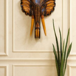 Imported Brown Wooden Lord Ganesha Wood Carved Wall Plaque - 50x50cm